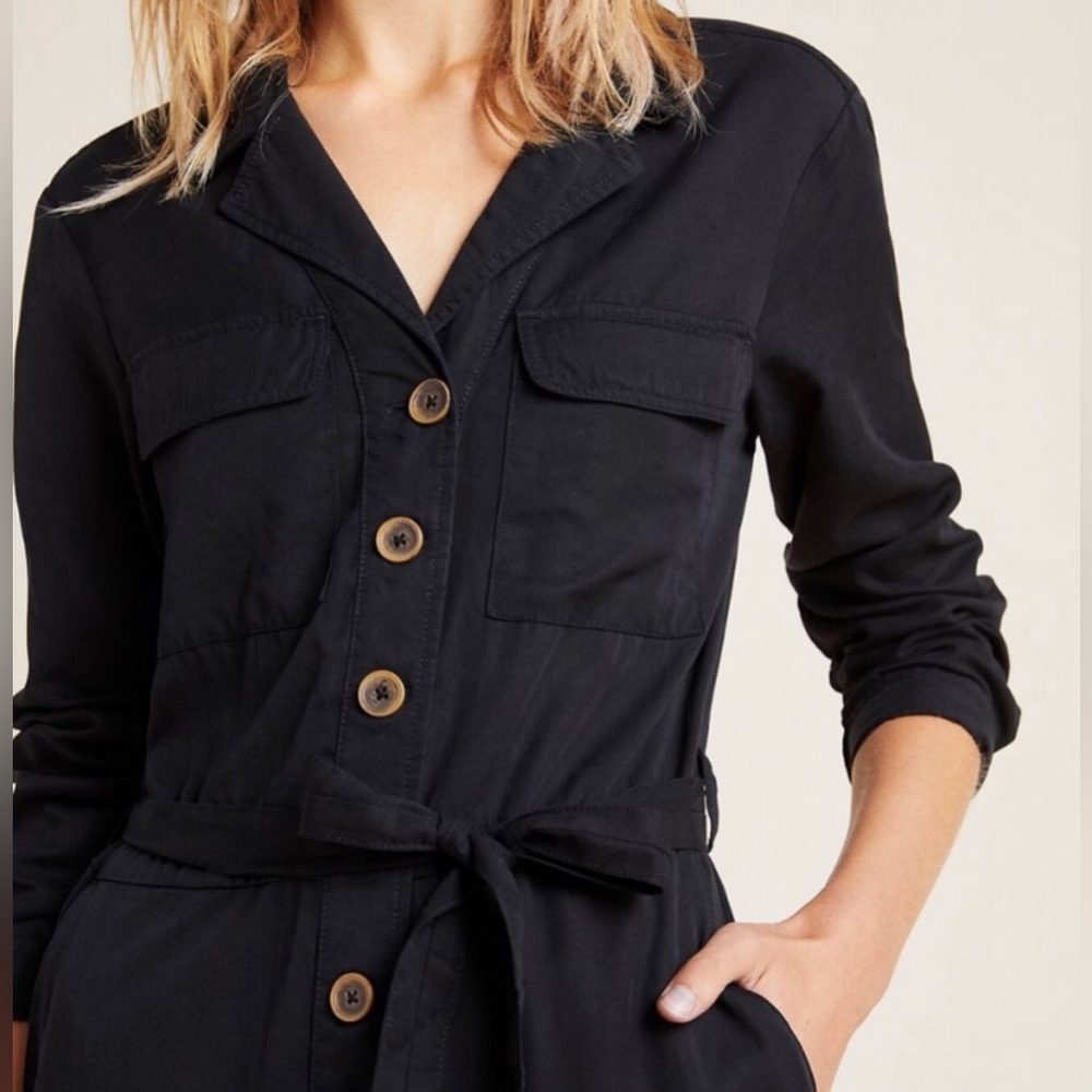 Anthropologie Black Utility Jumpsuit with Collared Neckline